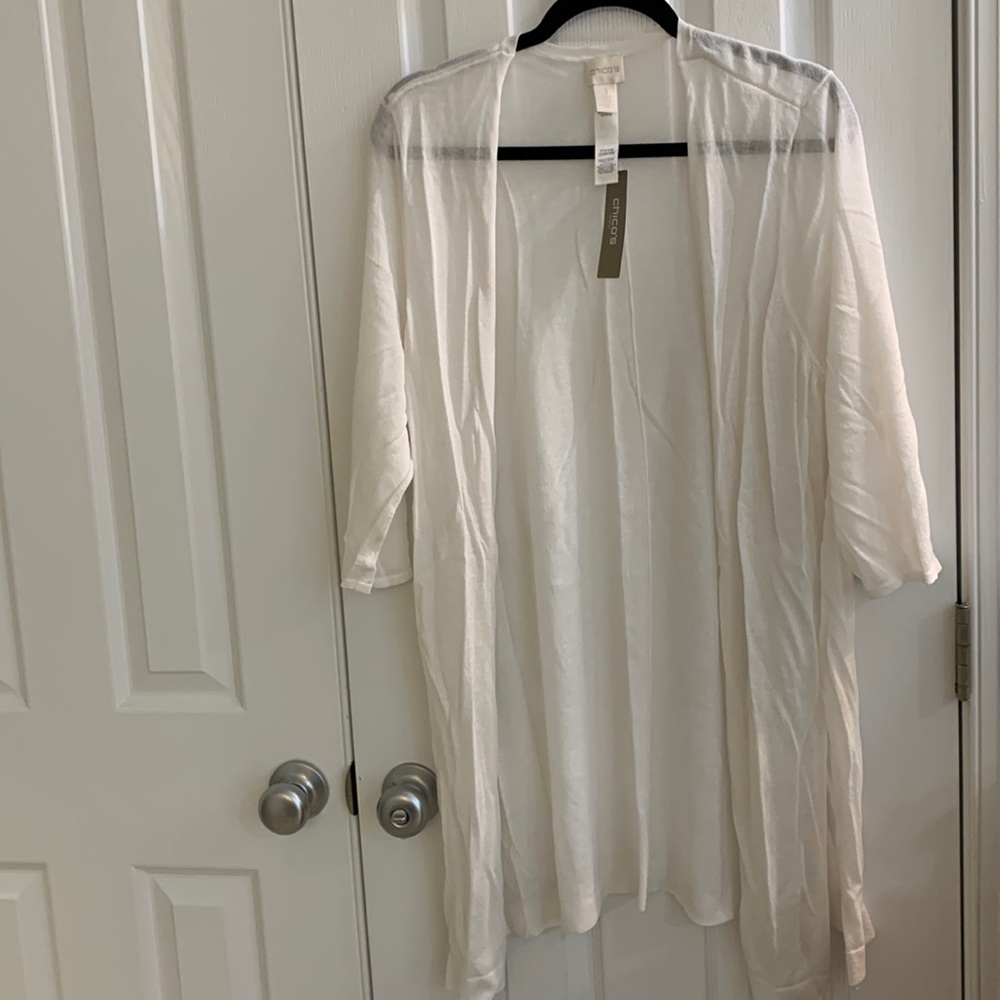 NWT Chicos size 3  (fits like XL) white light weight 3/4 sleeve cardigan